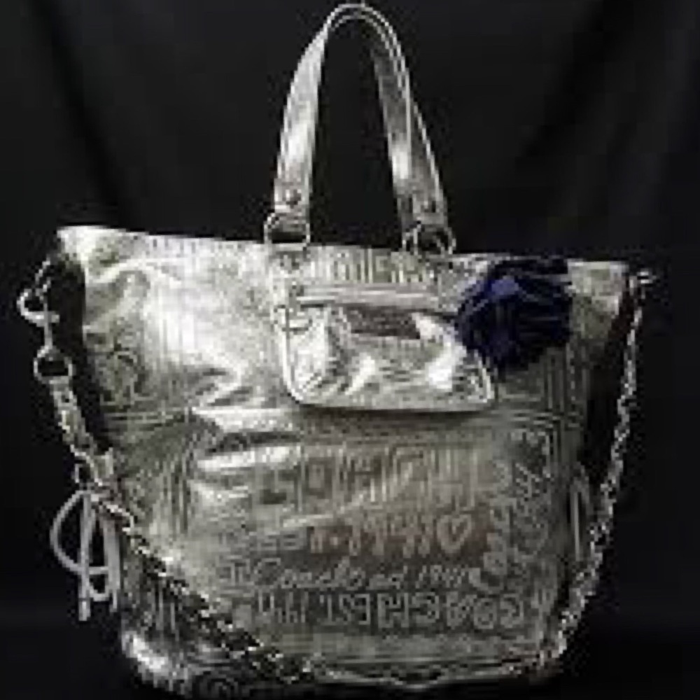 Coach Poppy Silver Spotlight Limited Edition Story Patch Graffiti 15899 Rare Bag